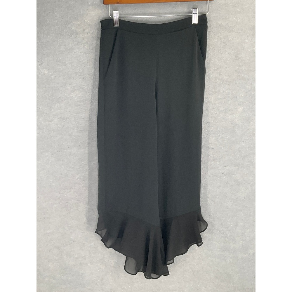 Whimsigoth Pants Womens Sz XS Black Ruffled Hem Wide Leg Flowy Dark Fairy‎